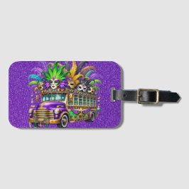 LILA & GRÖN MARDI GRAS-BUSS & FJÄDRAR BAGAGEBRICKA