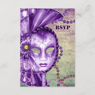 Lila Grön Mardi Gras Pärlor Maskerad RSVP OSA Kort