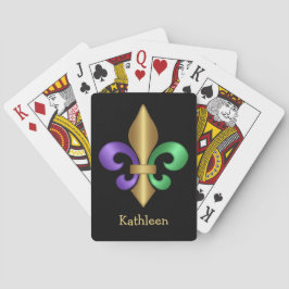 Lila Grön och Guld Mardi Gras Fleur de Lis Casinokort