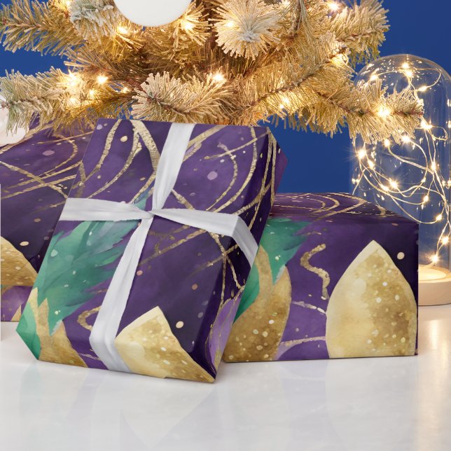 Lila, grön och guld Mardi Gras-mönster Presentpapper (Helgdagar)