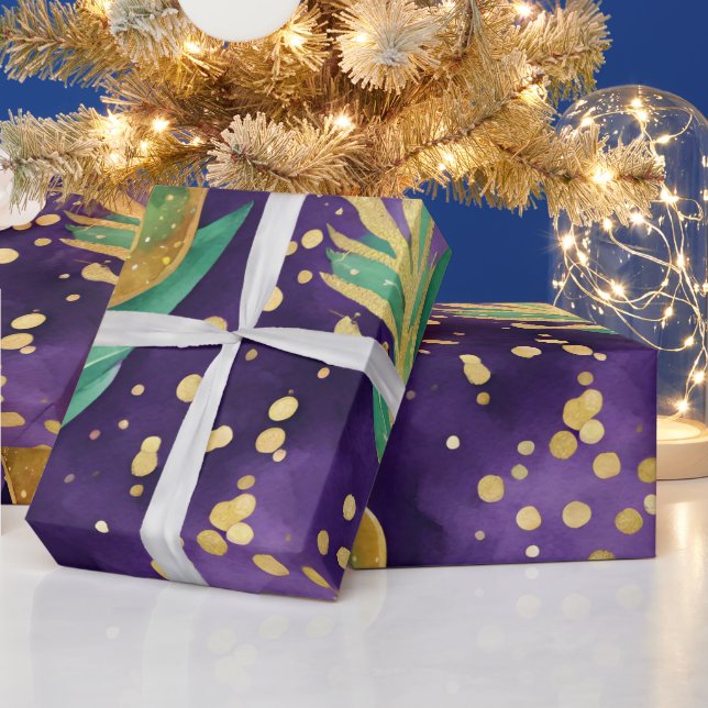 Lila, grön och guld Mardi Gras-mönster Presentpapper (Helgdagar)
