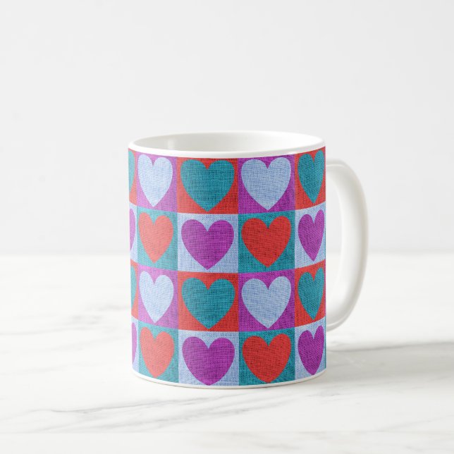 Lila Grön och Röd Rutig Hjärtmönster Kaffemugg (Framsida höger)
