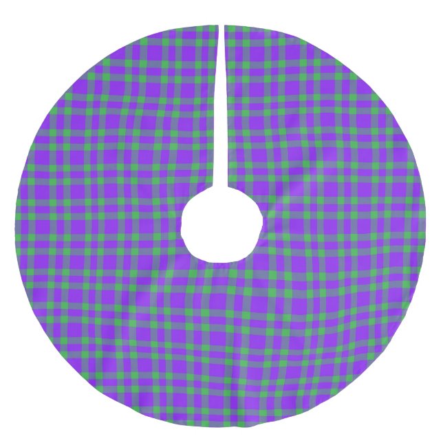 Lila Grön Plaid Mönster Julgransmatta Borstad Polyester (Framsidan)