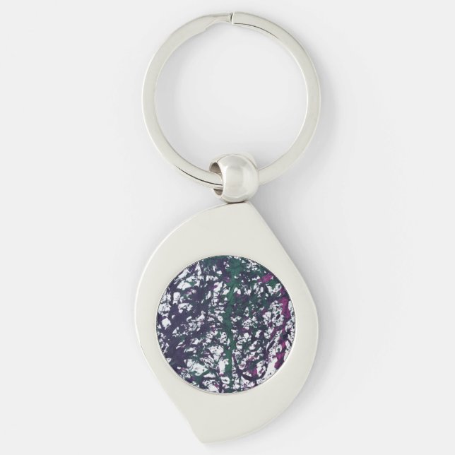 Lila, Grön, Rosa, Marmor Konstverk Swirl Silverfärgad Nyckelring (Framsidan)