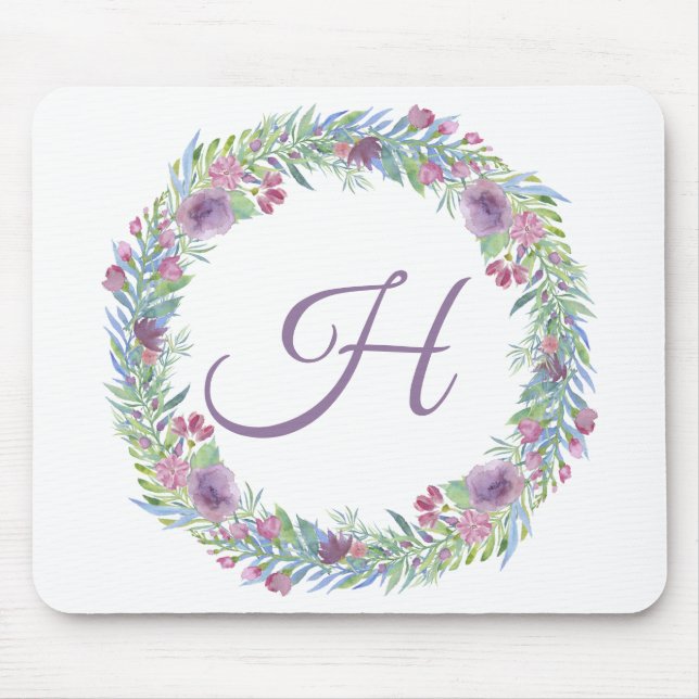 Lila Grön Rosa  Monogram Initial Musmatta (Framsidan)