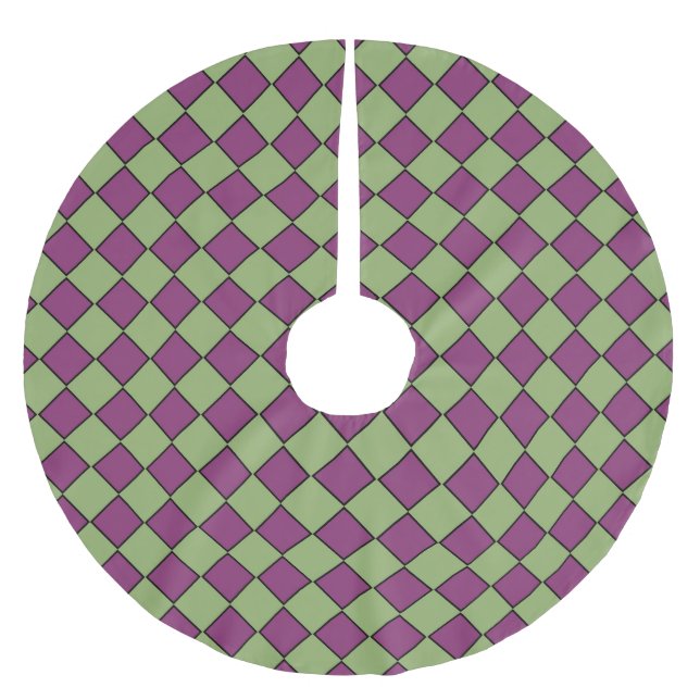 Lila Grön Rutig Diamantmönster Julgransmatta Borstad Polyester (Framsidan)