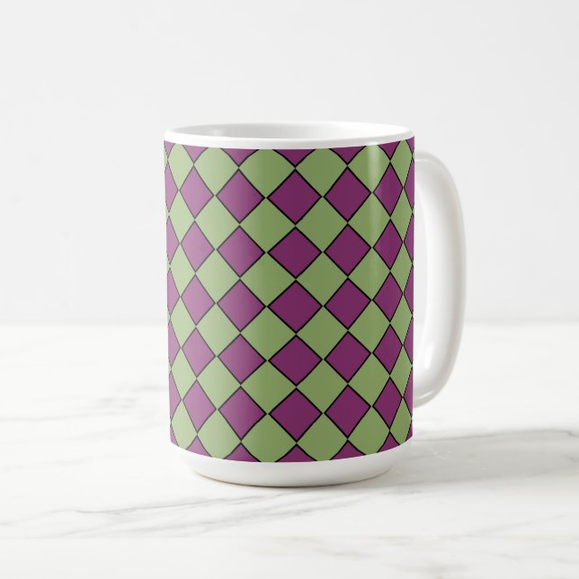 Lila Grön Rutig Diamantmönster Kaffemugg (Framsida höger)