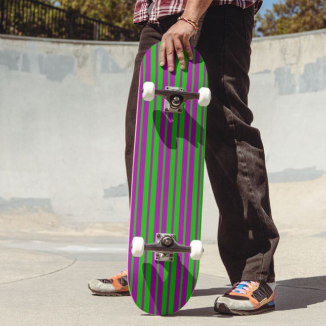 Lila Grön Stylfull Randig Mönsterdesign  Mini Skateboard Bräda 18,5 Cm (Skapare uppladdad)