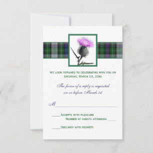 Lila Grön Tartan Tistel Bröllop RSVP-kort OSA Kort