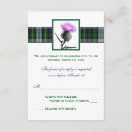 Lila Grön Tartan Tistel Bröllops-svarskort OSA Kort