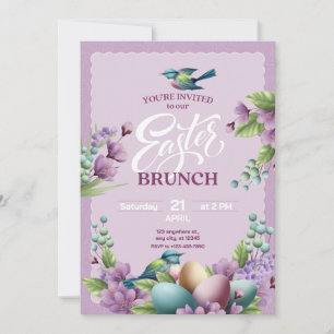 Lila Grön Vintage Blommig Påskbrunch Julkort