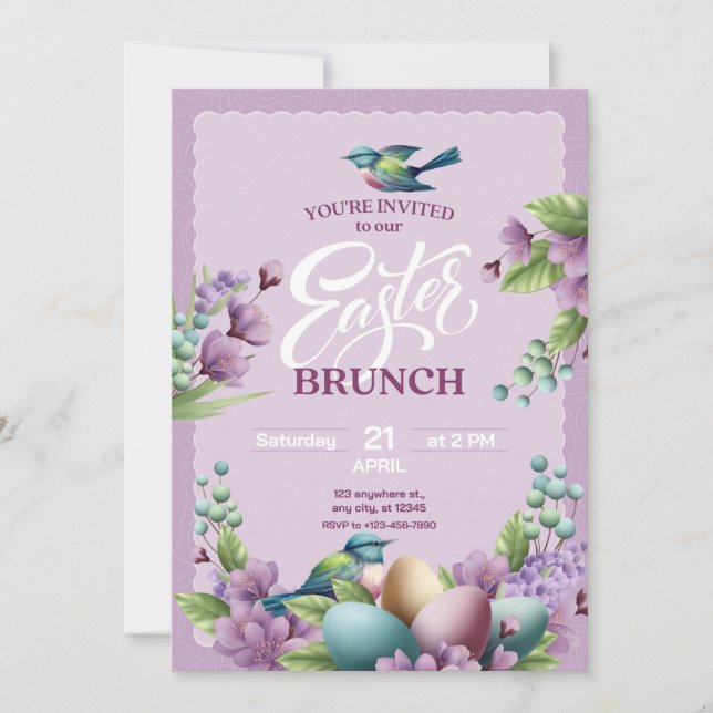 Lila Grön Vintage Blommig Påskbrunch Julkort (Framsida)