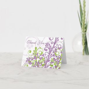 Lila Grön Vit Blommig Bröllop Tacksamhetskort Tack Kort