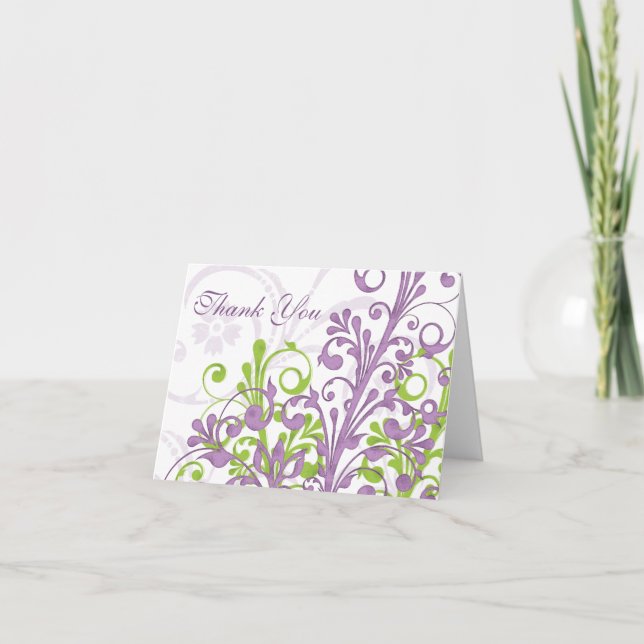 Lila Grön Vit Blommig Bröllop Tacksamhetskort Tack Kort (Framsida)