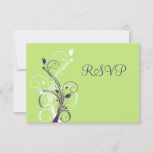 Lila Grön Vit Blommig RSVP-kort OSA Kort