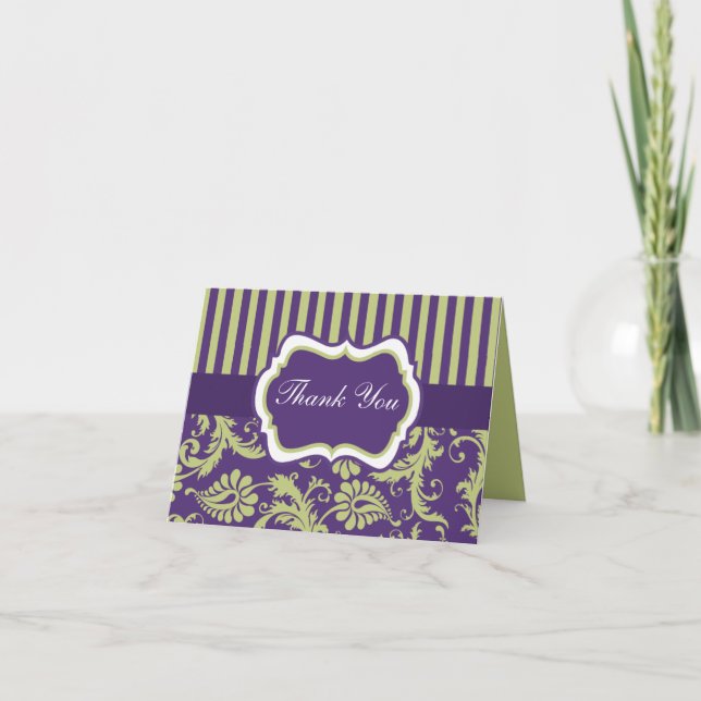 Lila, Grön, Vit Damask Tacksamt Kort (Framsida)