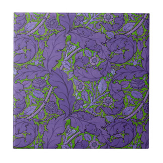 Lila grön William Morris blomster Akantus & Ros Kakelplatta