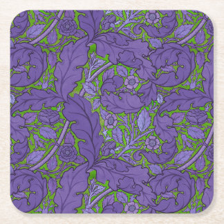 Lila grön William Morris blomsterliknande Akantus Underlägg Papper Kvadrat