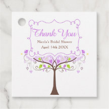 Lila & Gröna Blommiga Fågel Bröllopsdusch Tack