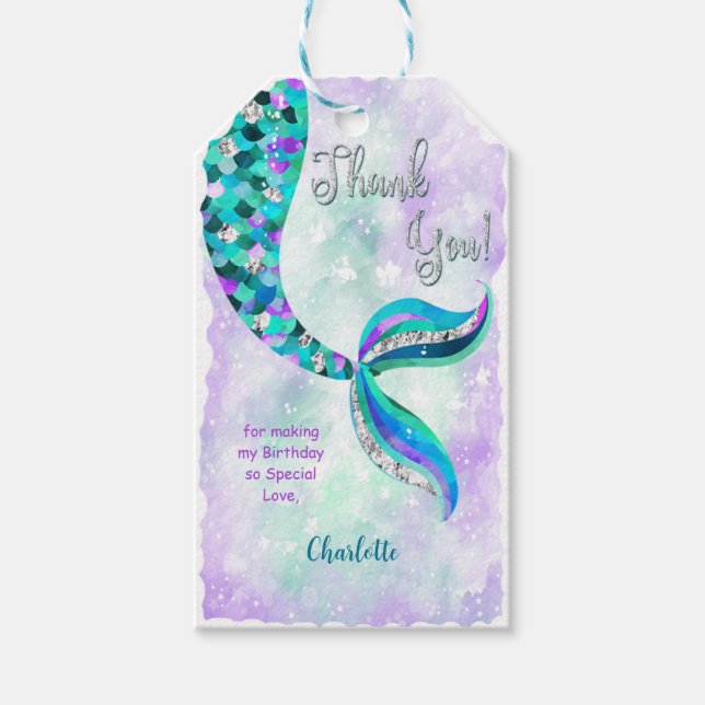 Lila & Gröna Havsfrus Presentkort Presentetikett (Framsidan)