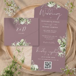 Lila Grönska Blommig QR-kod Monogram Bröllop