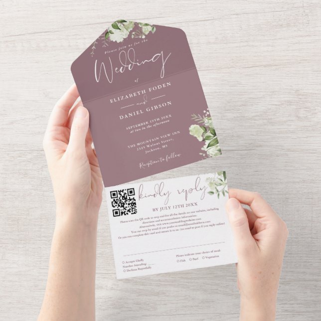 Lila Grönska Monogram QR-kod Bröllop (Avrivbar del)