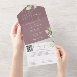 Lila Grönska Monogram QR-kod Bröllop