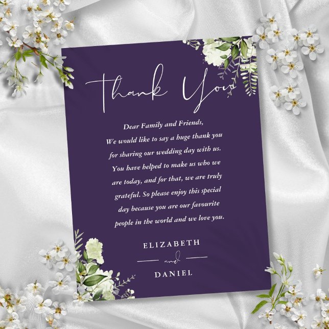 Lila Grönska Tack Bröllopsplatskort Vykort (Purple Greenery Thank You Wedding Place Card)