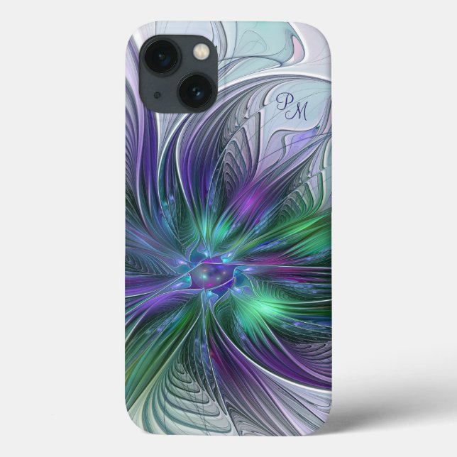 Lila Grönt Abstrakt Fractal Art Initialer (Baksida)
