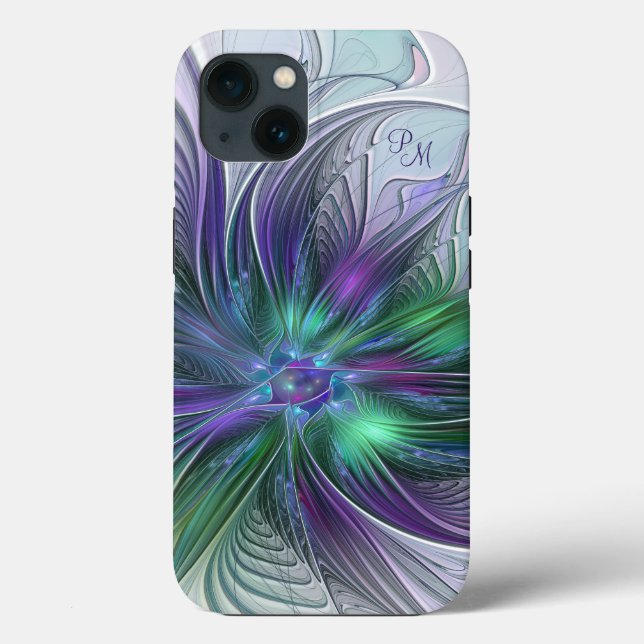 Lila Grönt Abstrakt Fractal Art Initialer (Baksida)