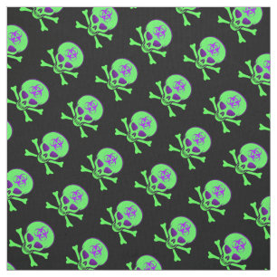 Lila-Grönt-Black Biohazard Skullvävnader Tyg