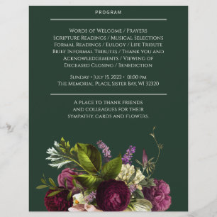 Lila Grönt Blommigt - - allmänt minnesprogram Reklamblad