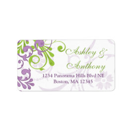 Lila Grönt Blommigt Bröllop Adress e-poststämpel Adressetikett
