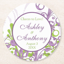 Lila Grönt Blommigt Personlig Bröllop Underlägg Papper Rund