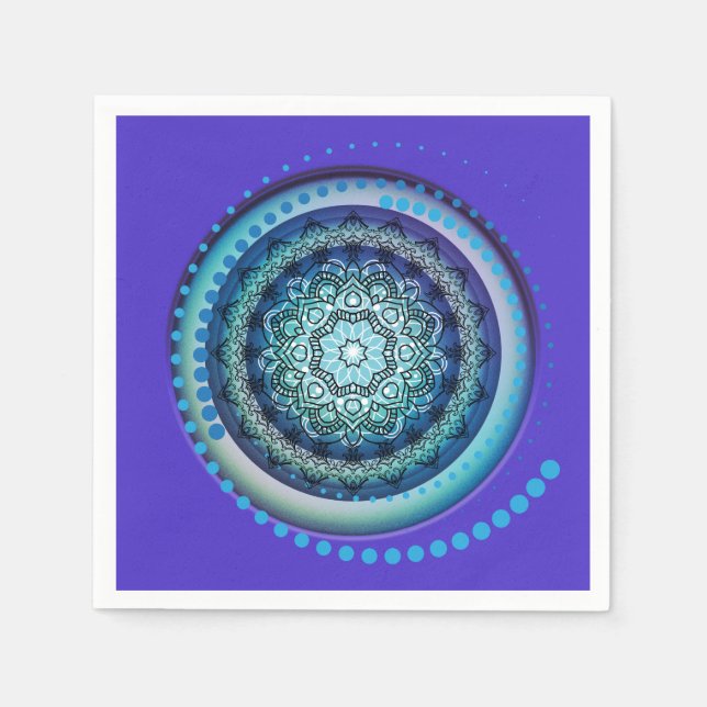 Lila Grönt Blue Medallion Spiral Napkins Pappersservett (Framsidan)