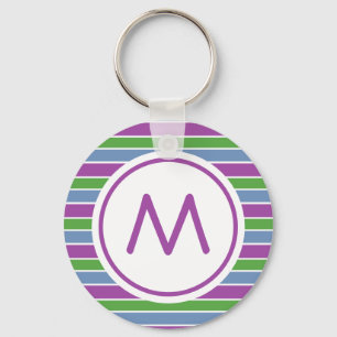 Lila Grönt Blue Stripe Monogram Nyckelring