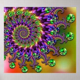 Lila & Grönt Bokeh Fractal Mönster Poster