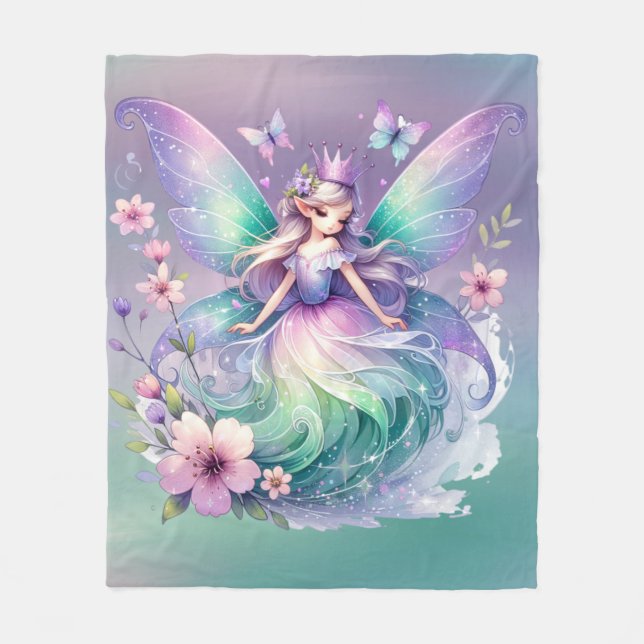 Lila Grönt Butterfly Fairy Princess Girls Fleecefilt (Framsidan)