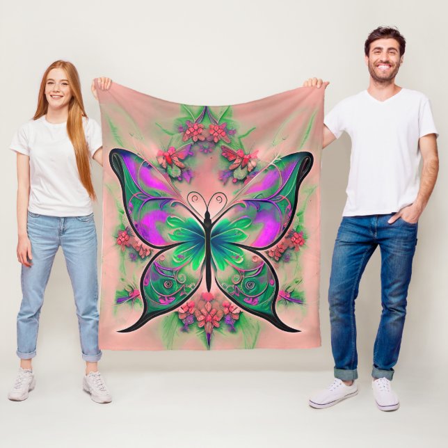 Lila Grönt Butterfly på Rosa Fleecefilt (På plats)