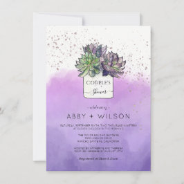 Lila Grönt Cactus Succulent Couples Shower Inbjudningar