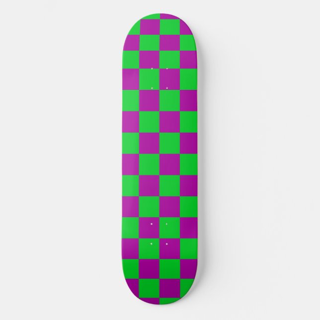 Lila Grönt Checkat Mönster Mini Skateboard Bräda 18,5 Cm (Framsida)