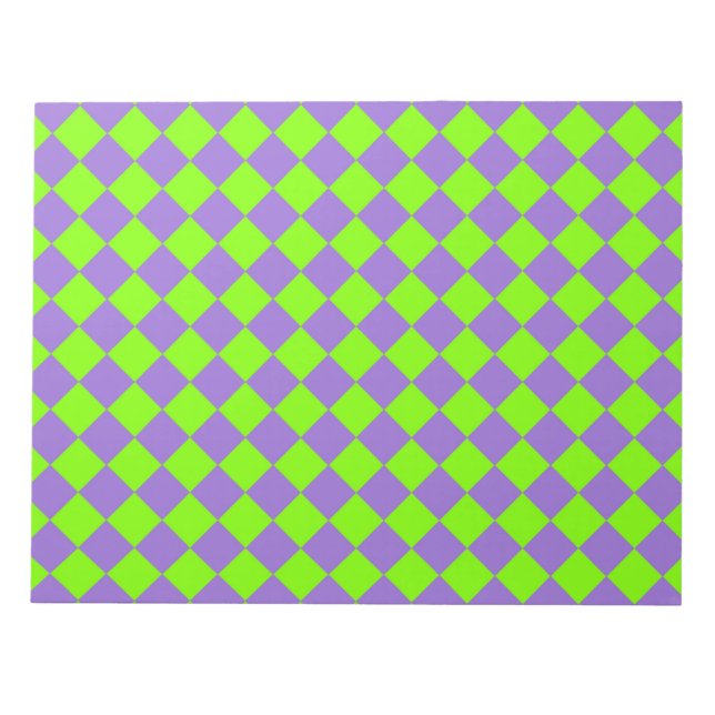 Lila Grönt Checker Diamond Mönster Anteckningsblock (Framsida)
