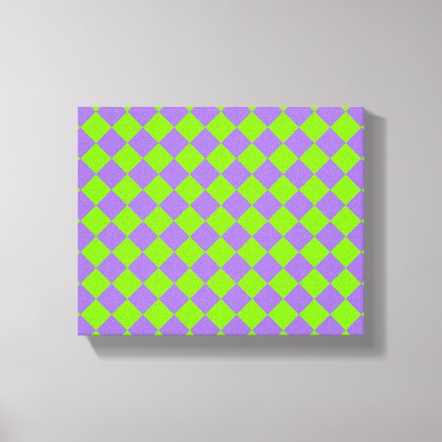 Lila Grönt Checker Diamond Mönster Canvastryck (Framsida)
