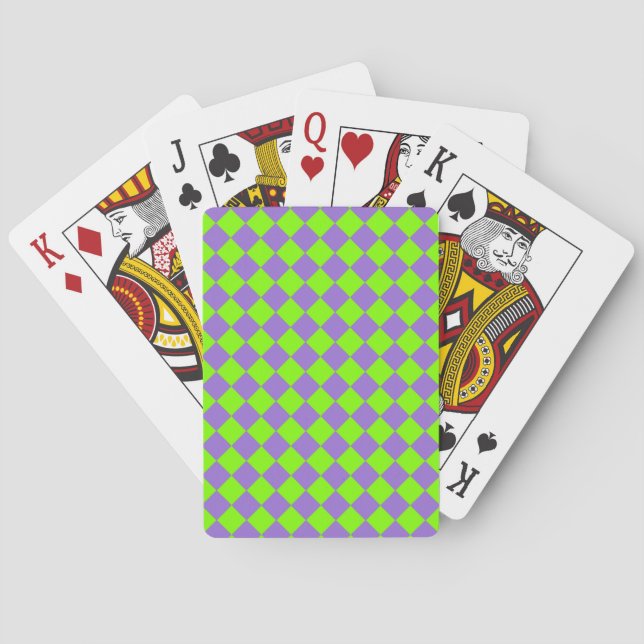 Lila Grönt Checker Diamond Mönster Casinokort (Baksidan)