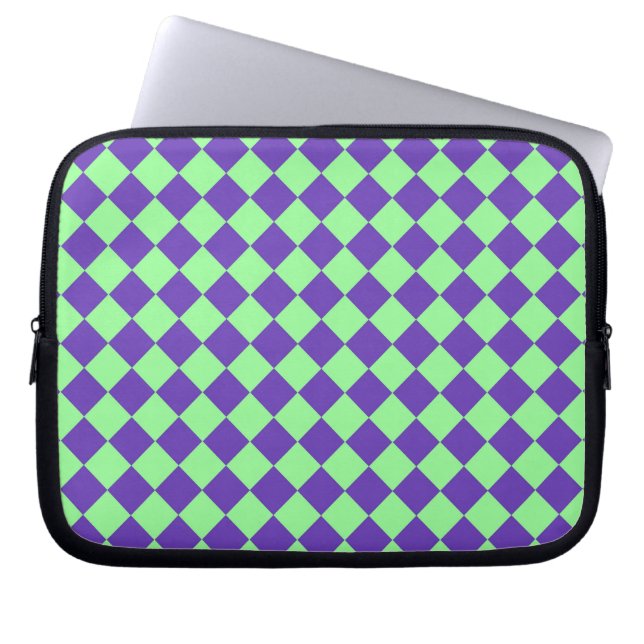 Lila Grönt Checker Diamond Mönster Laptop Fodral (Framsidan)
