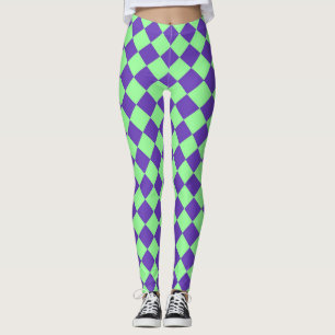 Lila Grönt Checker Diamond Mönster Leggings