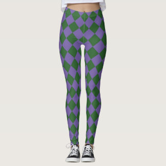 Lila Grönt Checker Diamond Mönster Leggings
