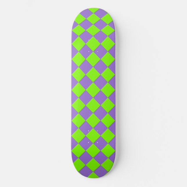 Lila Grönt Checker Diamond Mönster Mini Skateboard Bräda 18,5 Cm (Framsida)
