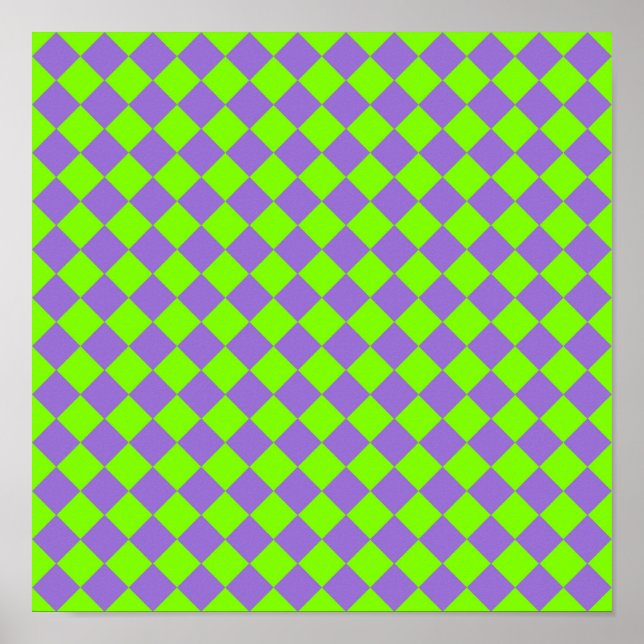 Lila Grönt Checker Diamond Mönster Poster (Framsidan)
