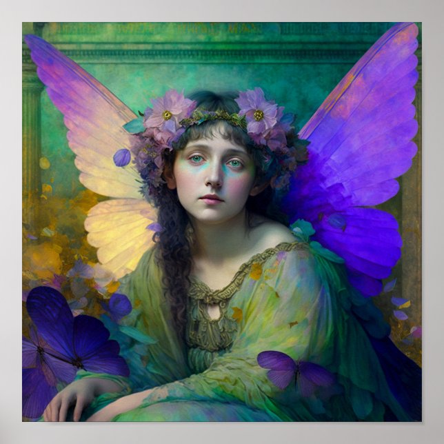 Lila Grönt Fairy Fantasy Art Poster (Framsidan)